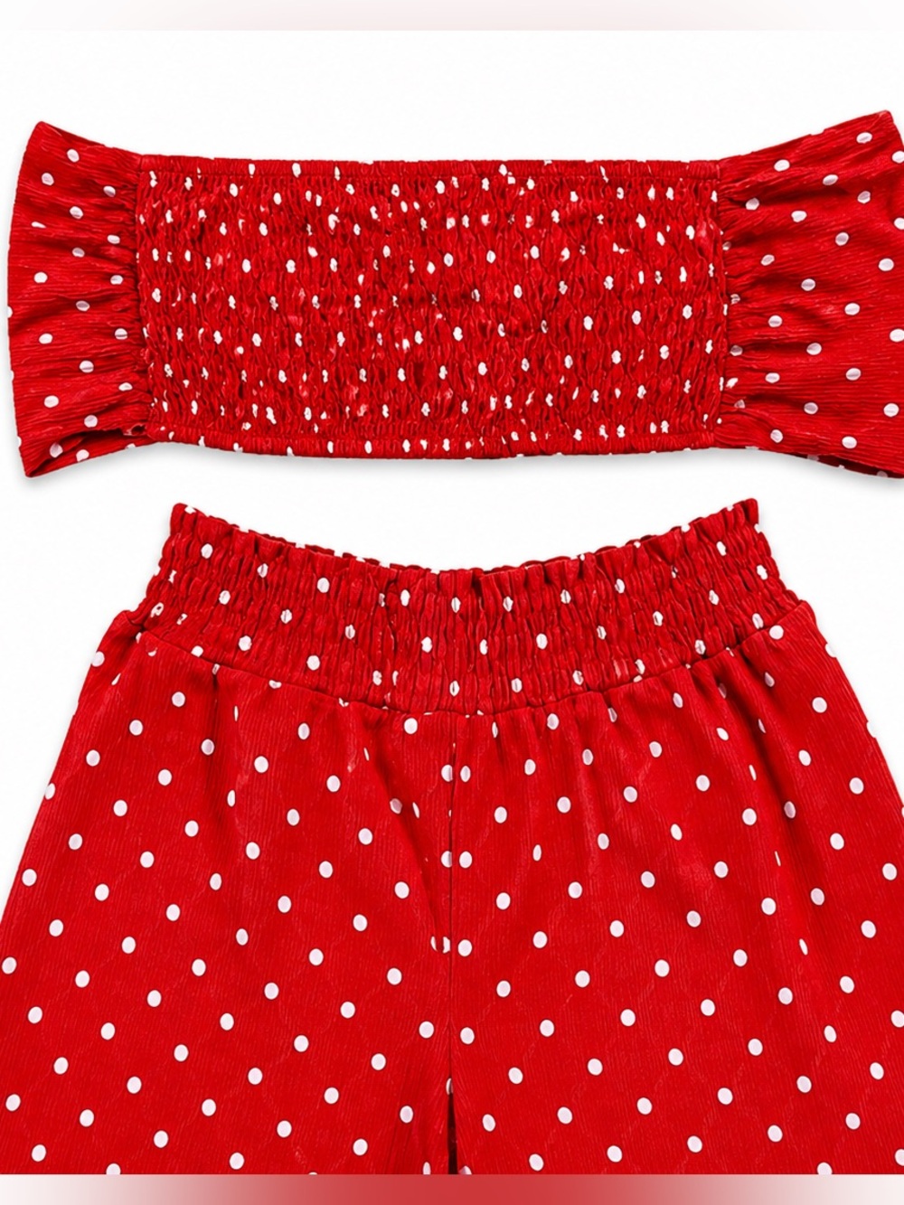 Bershka Red Polka Dot Two Piece Set | Bandeau Top & Wide Leg Pants | Size M - Picture 3 of 3